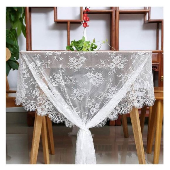 White Lace Tablecloth 60x120” Overlay Vintage Boho Embroidered Linen New - Picture 2 of 3